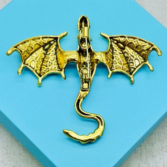 Brand New Green Flying Dragon Brooch Rhinestone Flying Dragon Pin - Picture 3 of 5